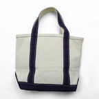 L.L.Bean Made in USA BOAT AND TOTE Canvas Tote Bag Natural White Navy 112635