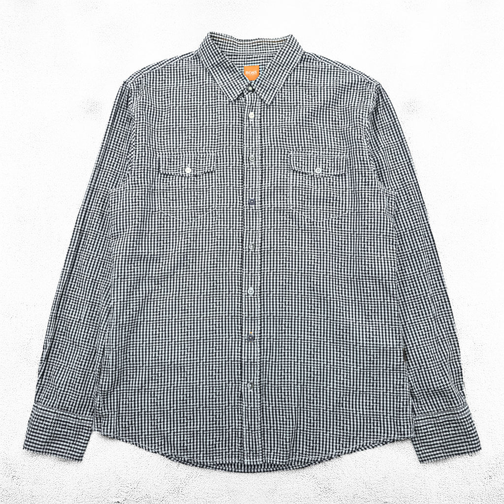 HUGO BOSS スリムフィット ワークシャツ XL ホワイト ブラック チェック 胸ポケット