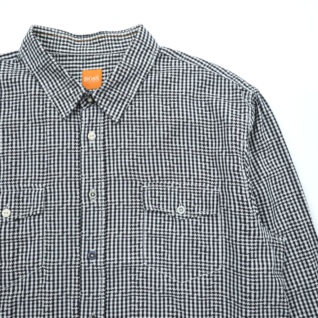 HUGO BOSS スリムフィット ワークシャツ XL ホワイト ブラック チェック 胸ポケット