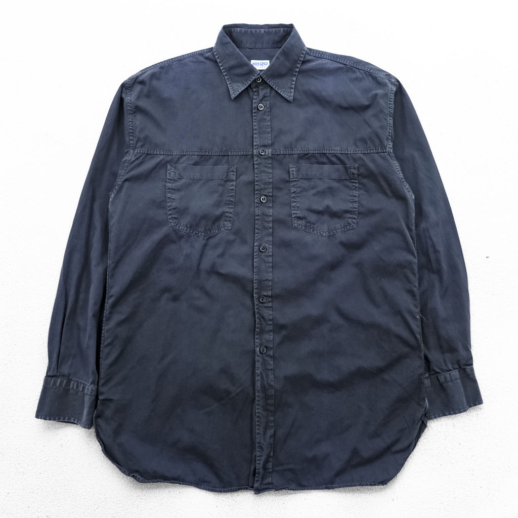 KENZO 90s Vintage Long Sleeve Shirt L Black Cotton Chest Pocket