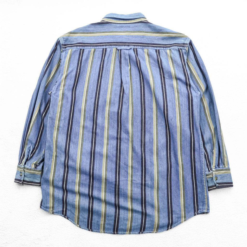 DOCKERS (Levi Strauss) 90s Button Denim Shirt, Size L, Blue, Striped