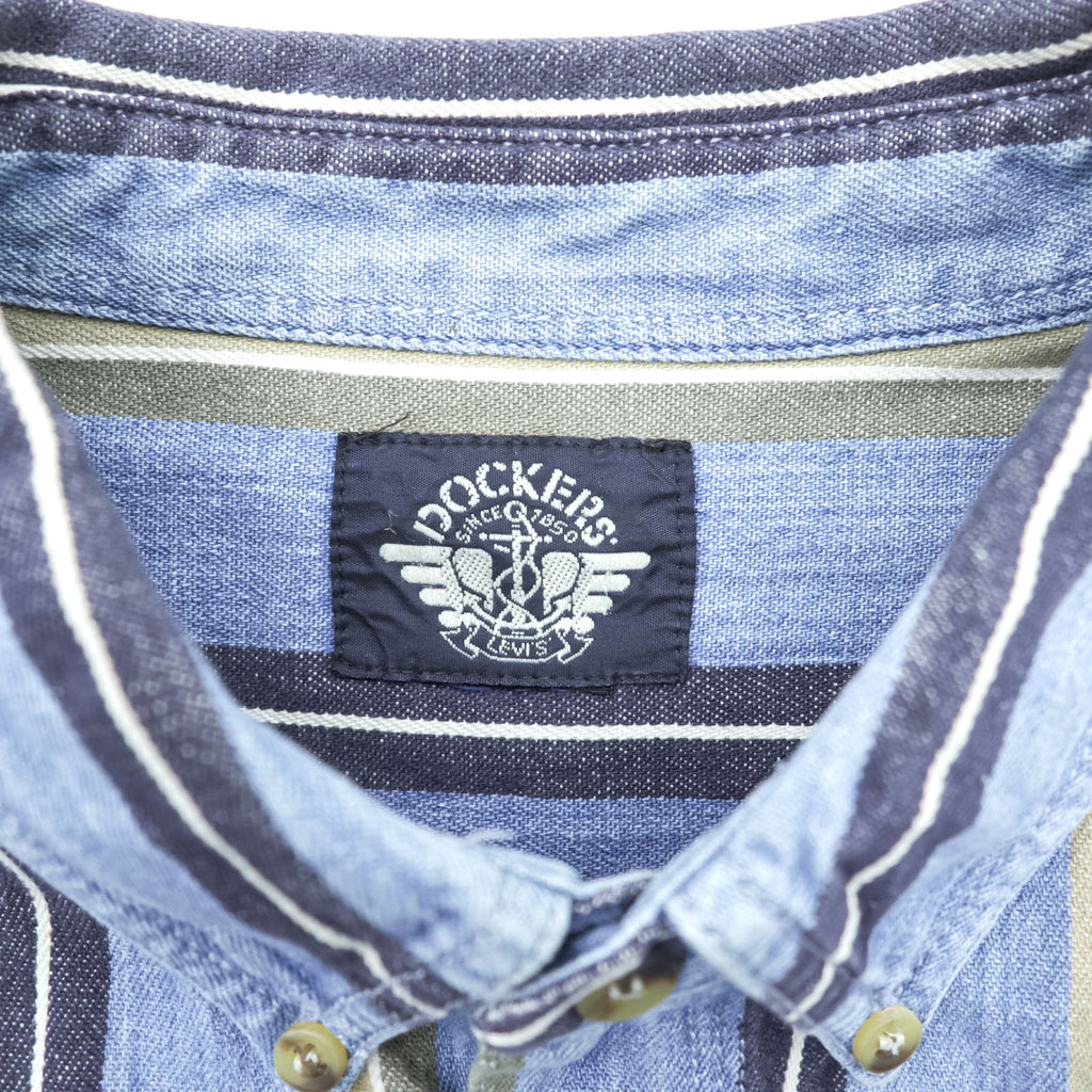 DOCKERS (Levi Strauss) 90s Button Denim Shirt, Size L, Blue, Striped