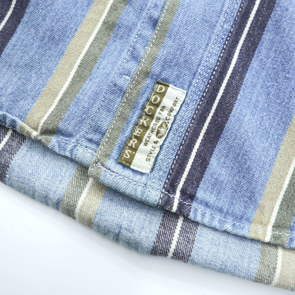 DOCKERS (Levi Strauss) 90s Button Denim Shirt, Size L, Blue, Striped