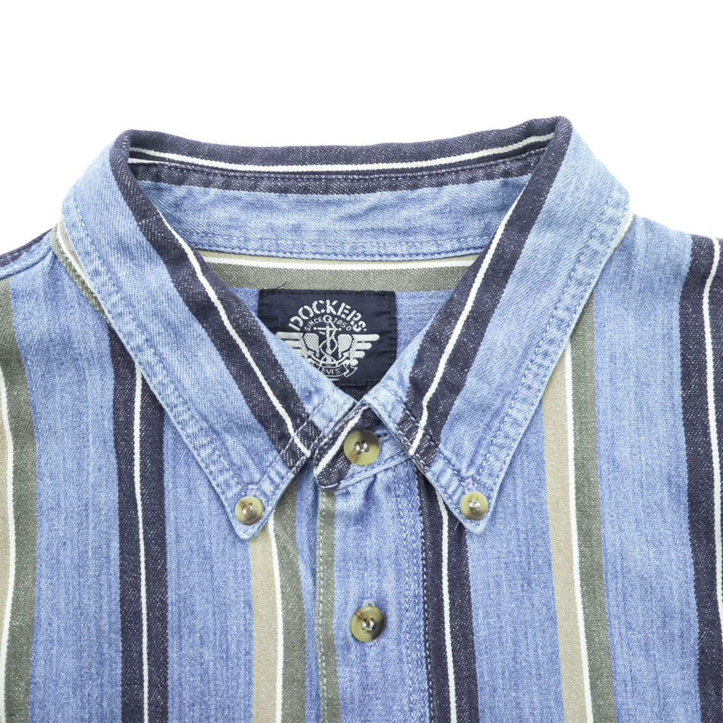 DOCKERS (Levi Strauss) 90s Button Denim Shirt, Size L, Blue, Striped