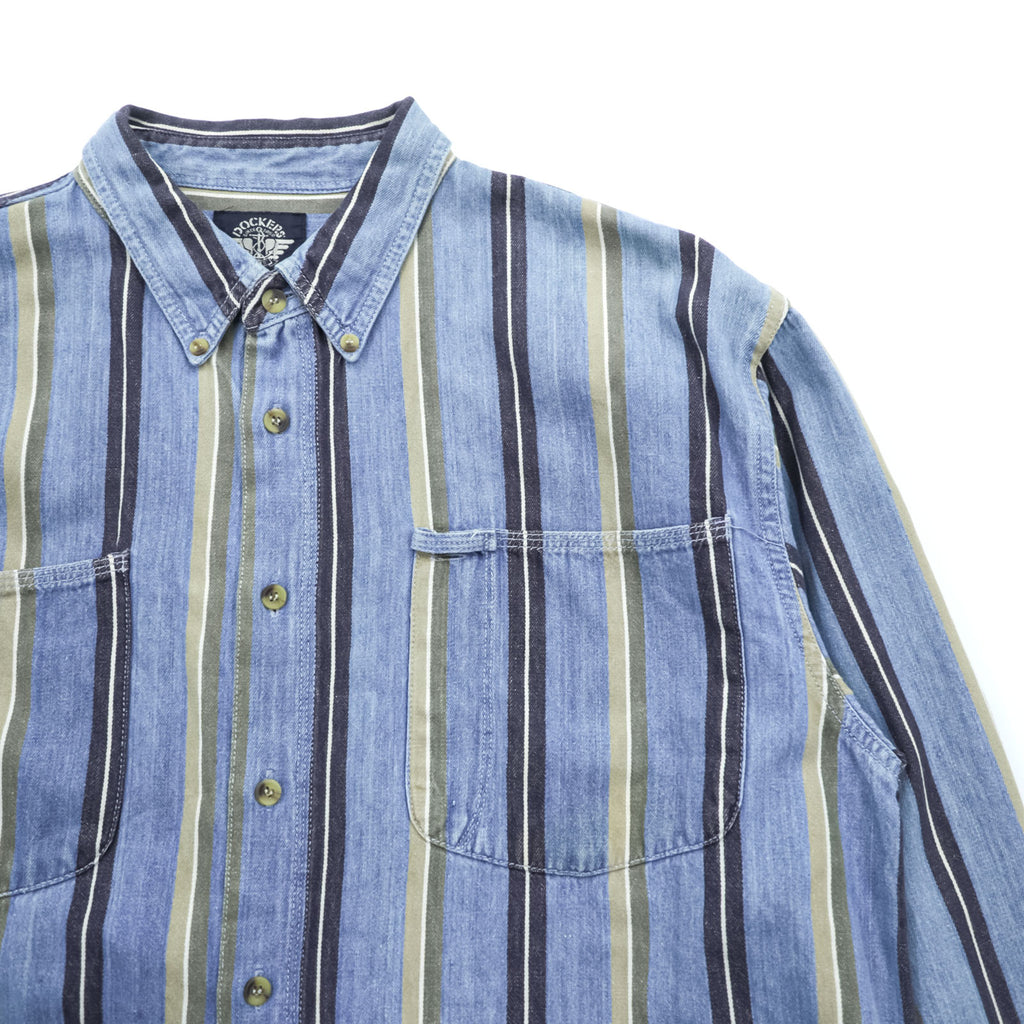 DOCKERS (Levi Strauss) 90s Button Denim Shirt, Size L, Blue, Striped