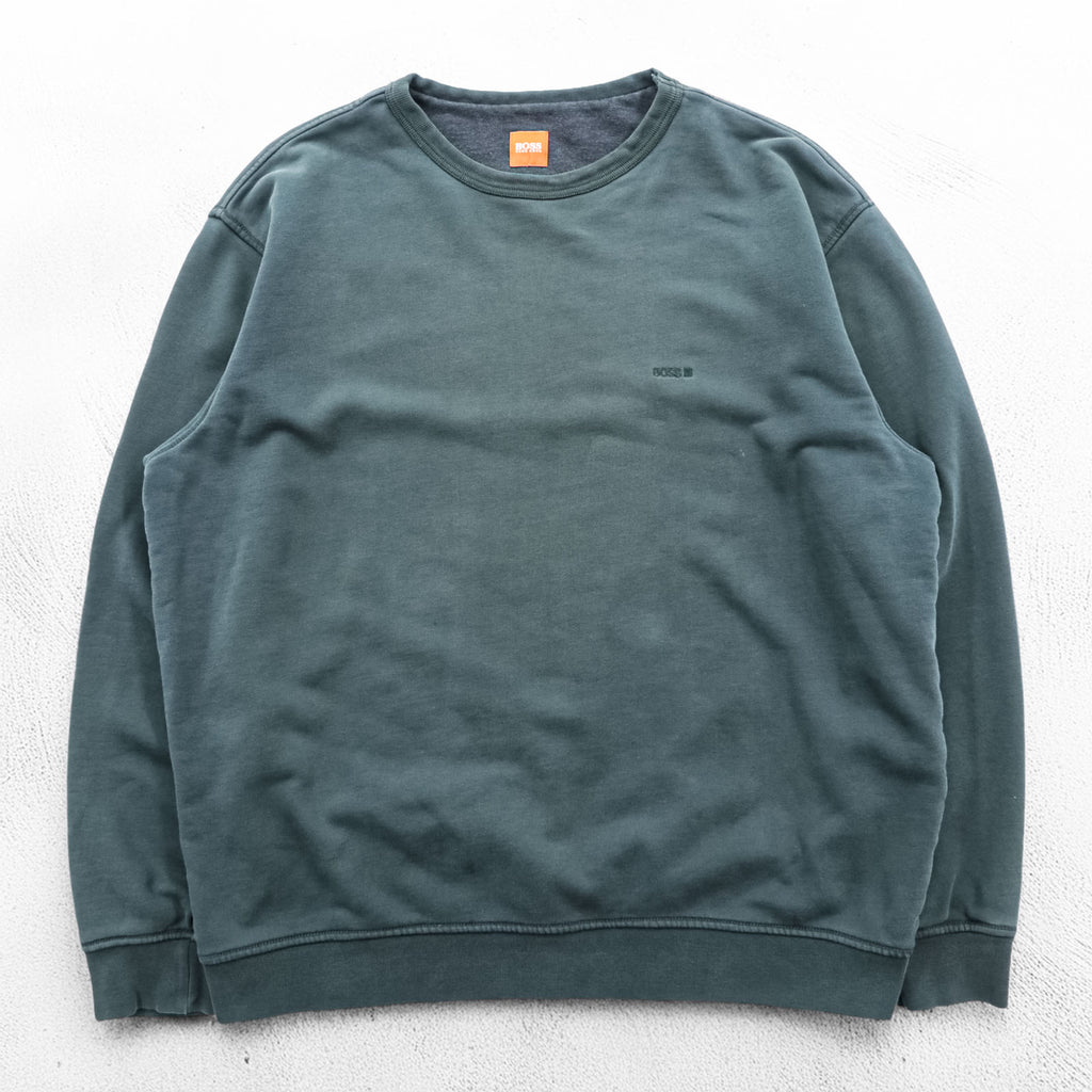 HUGO BOSS Crew Neck Sweatshirt L Green Cotton Embroidered Logo