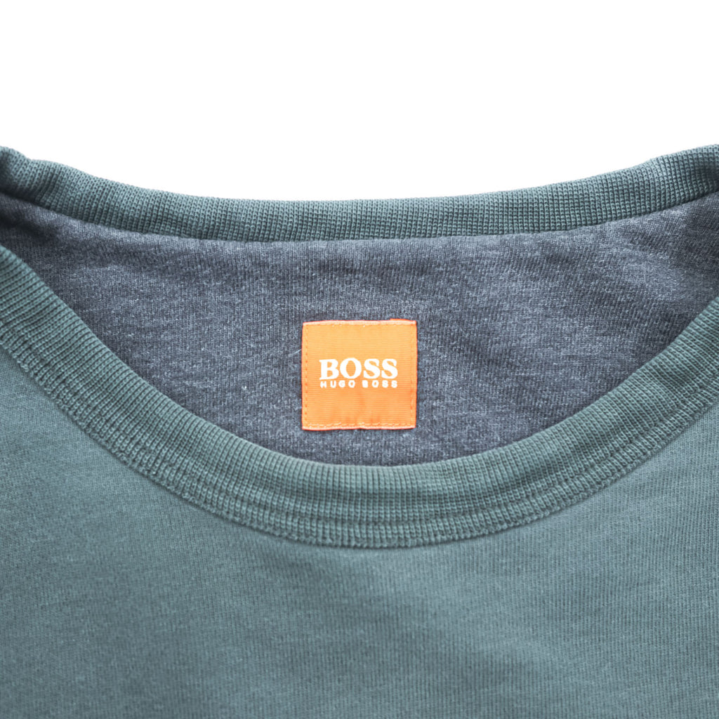 HUGO BOSS Crew Neck Sweatshirt L Green Cotton Embroidered Logo