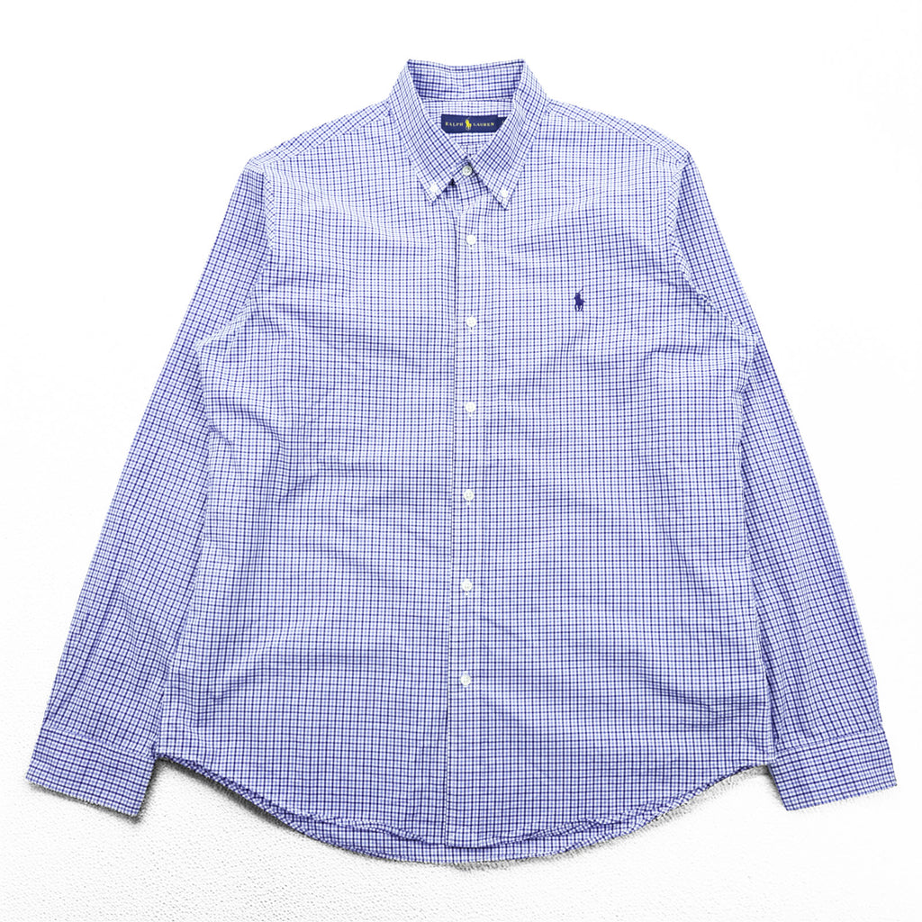 Ralph Lauren Button Down Shirt L Blue Plaid Small Pony Embroidered Logo