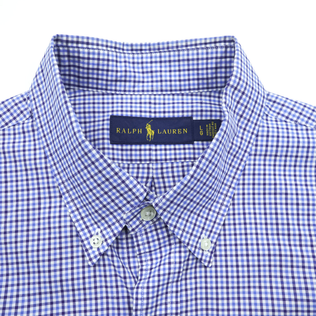 Ralph Lauren Button Down Shirt L Blue Plaid Small Pony Embroidered Logo