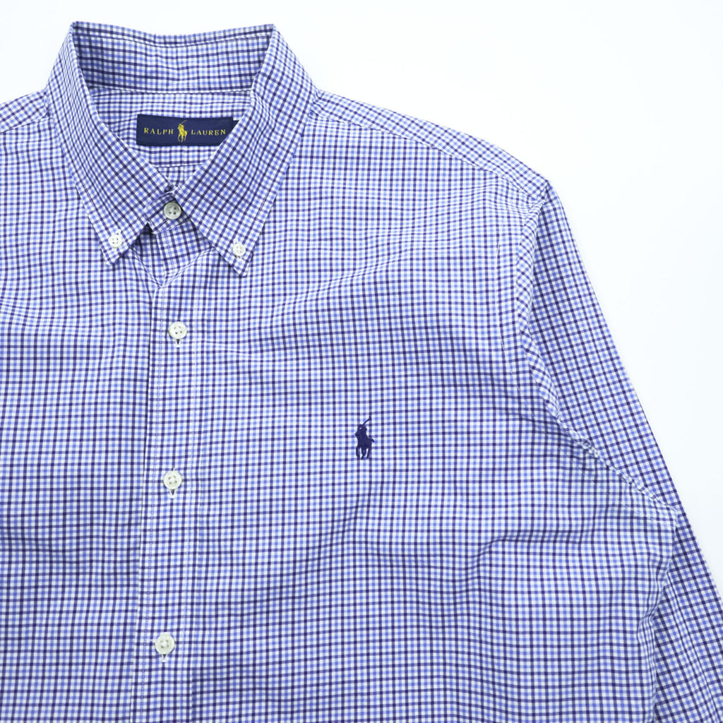Ralph Lauren Button Down Shirt L Blue Plaid Small Pony Embroidered Logo