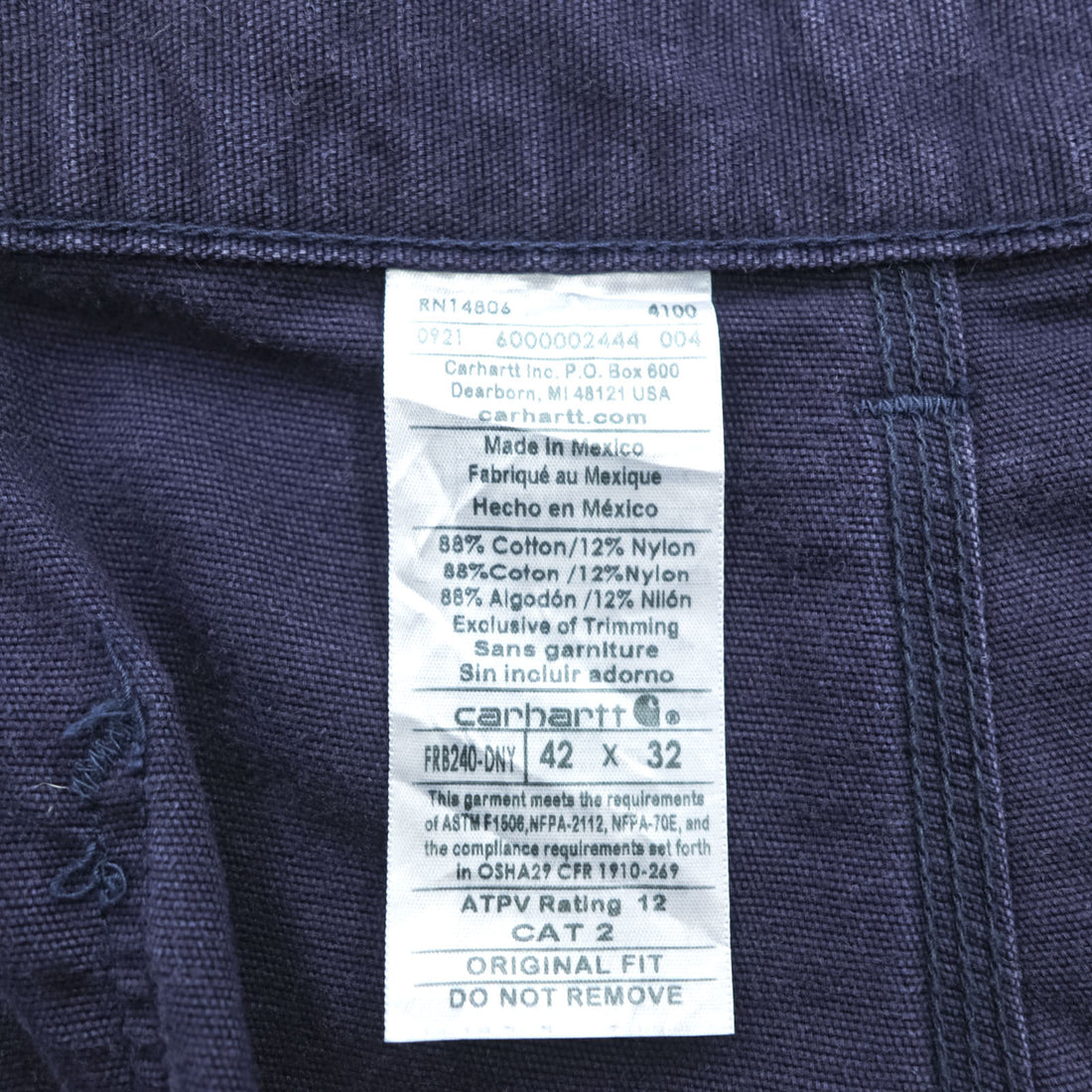 Carhartt Duck Cargo Work Pants XL Navy Cotton Flame Resistant FRB240-DNY