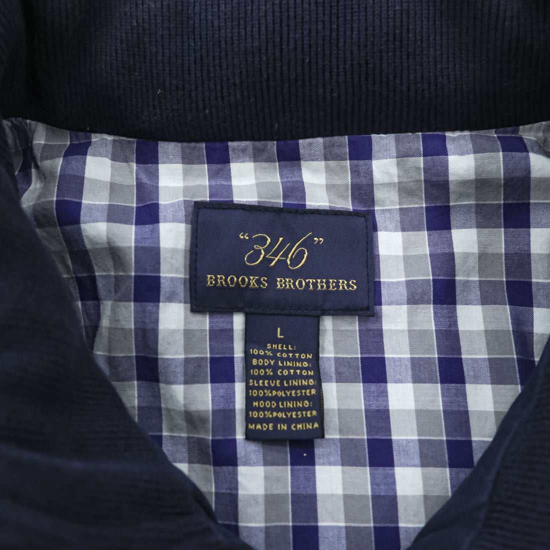 346 Brooks Brothers フード収納式 スウィングトップ ハリントンジャケット L ネイビー