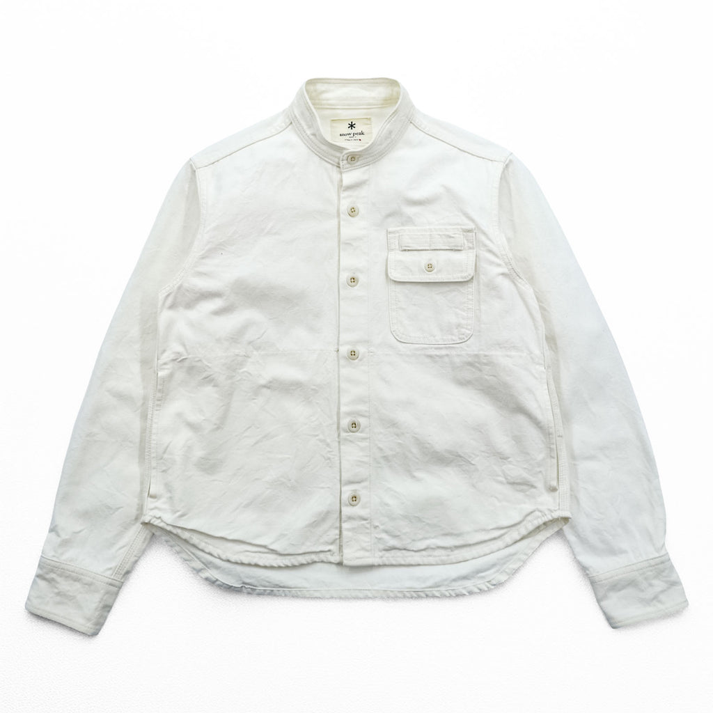 Snow Peak Made in Japan OKAYAMA OX WORK SHIRT Stand Collar Oxford Work Shirt M White Side Pockets SH-19SU203