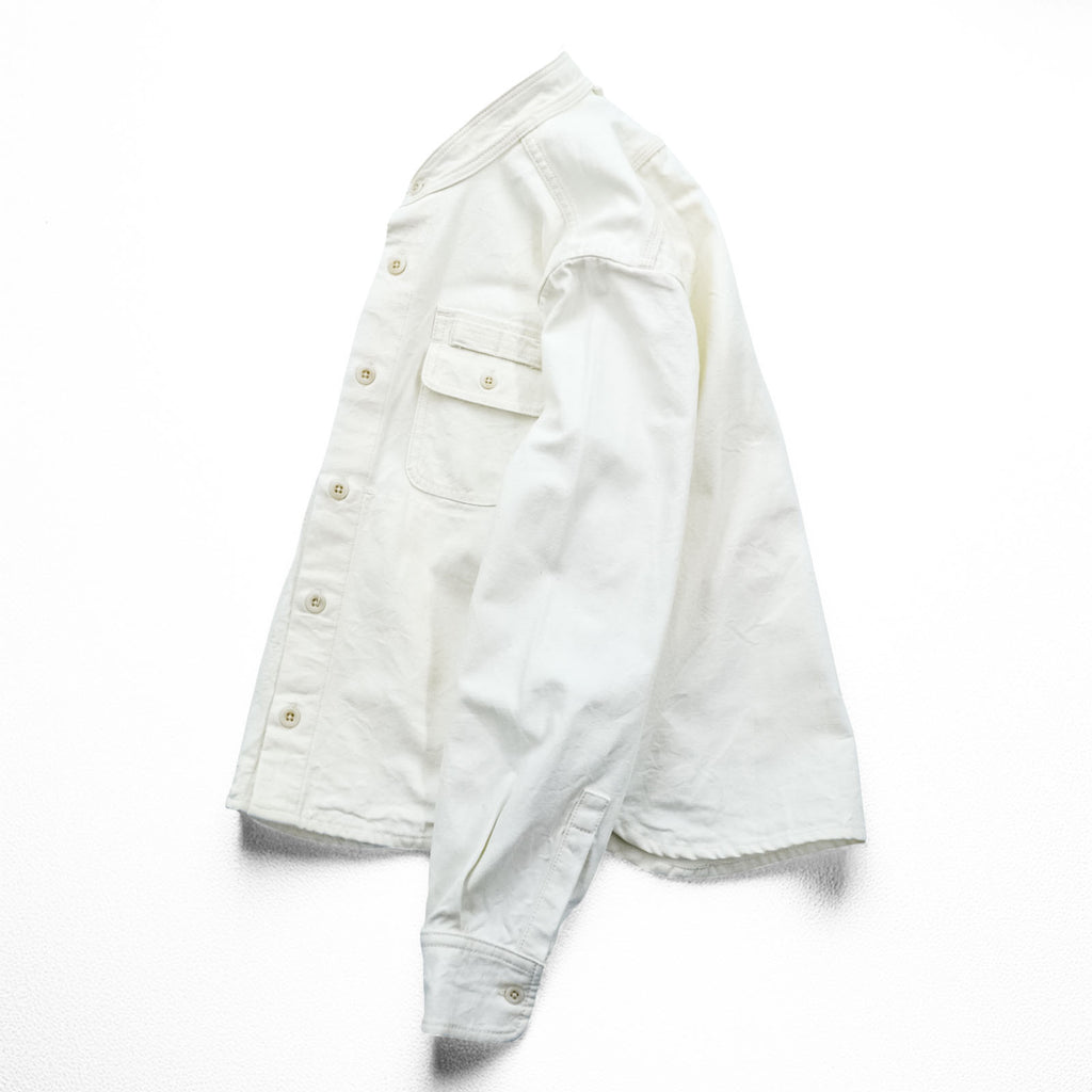 Snow Peak Made in Japan OKAYAMA OX WORK SHIRT Stand Collar Oxford Work Shirt M White Side Pockets SH-19SU203