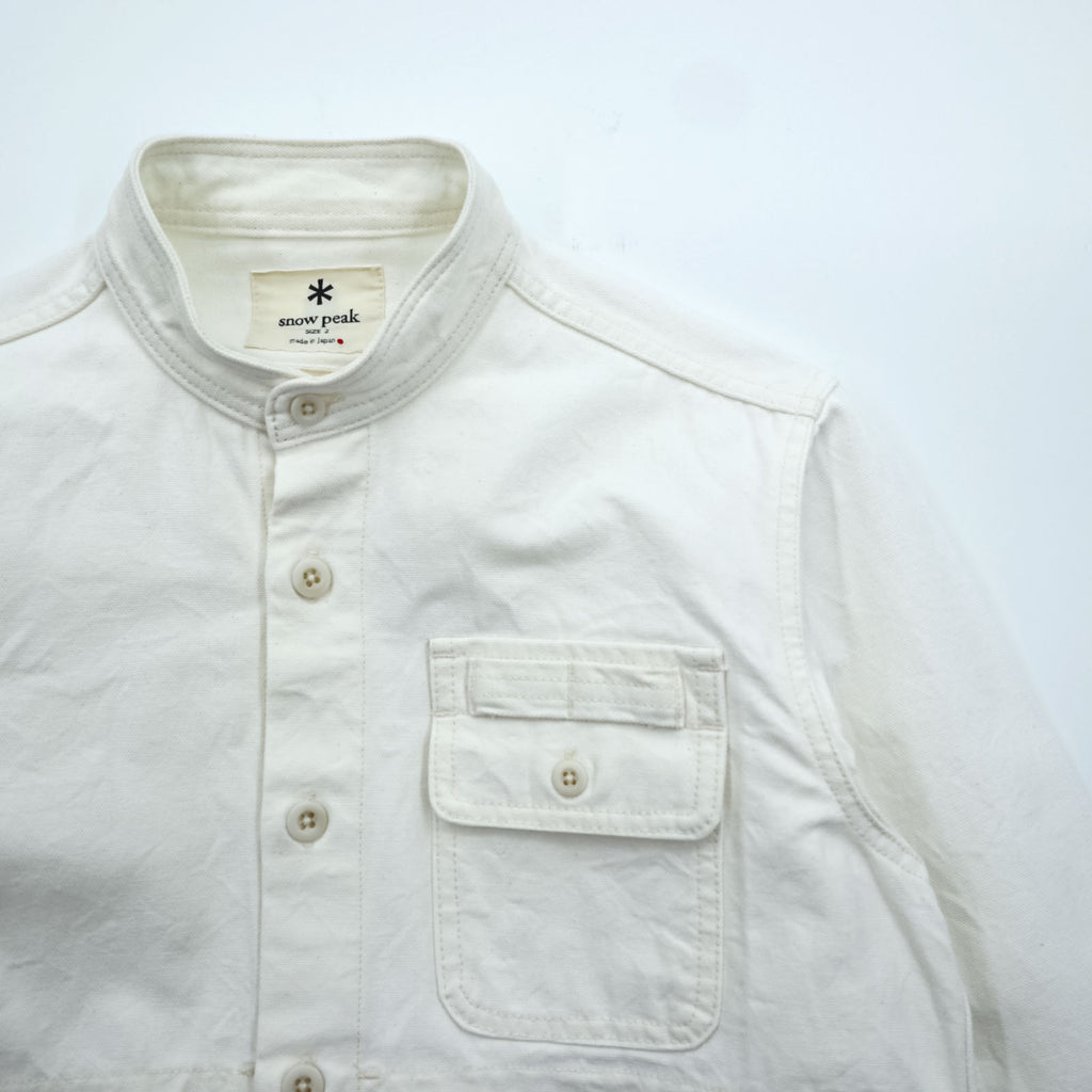 Snow Peak Made in Japan OKAYAMA OX WORK SHIRT Stand Collar Oxford Work Shirt M White Side Pockets SH-19SU203