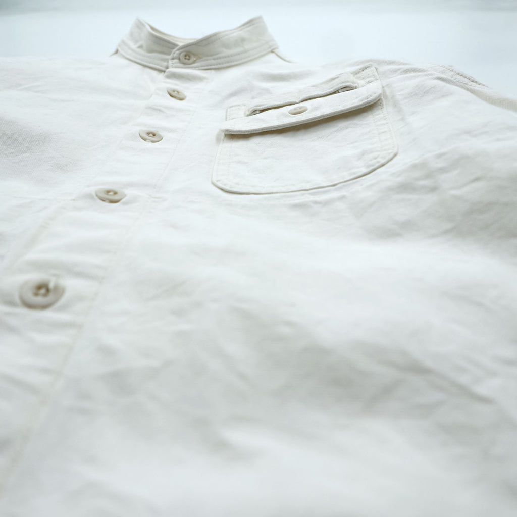 Snow Peak Made in Japan OKAYAMA OX WORK SHIRT Stand Collar Oxford Work Shirt M White Side Pockets SH-19SU203