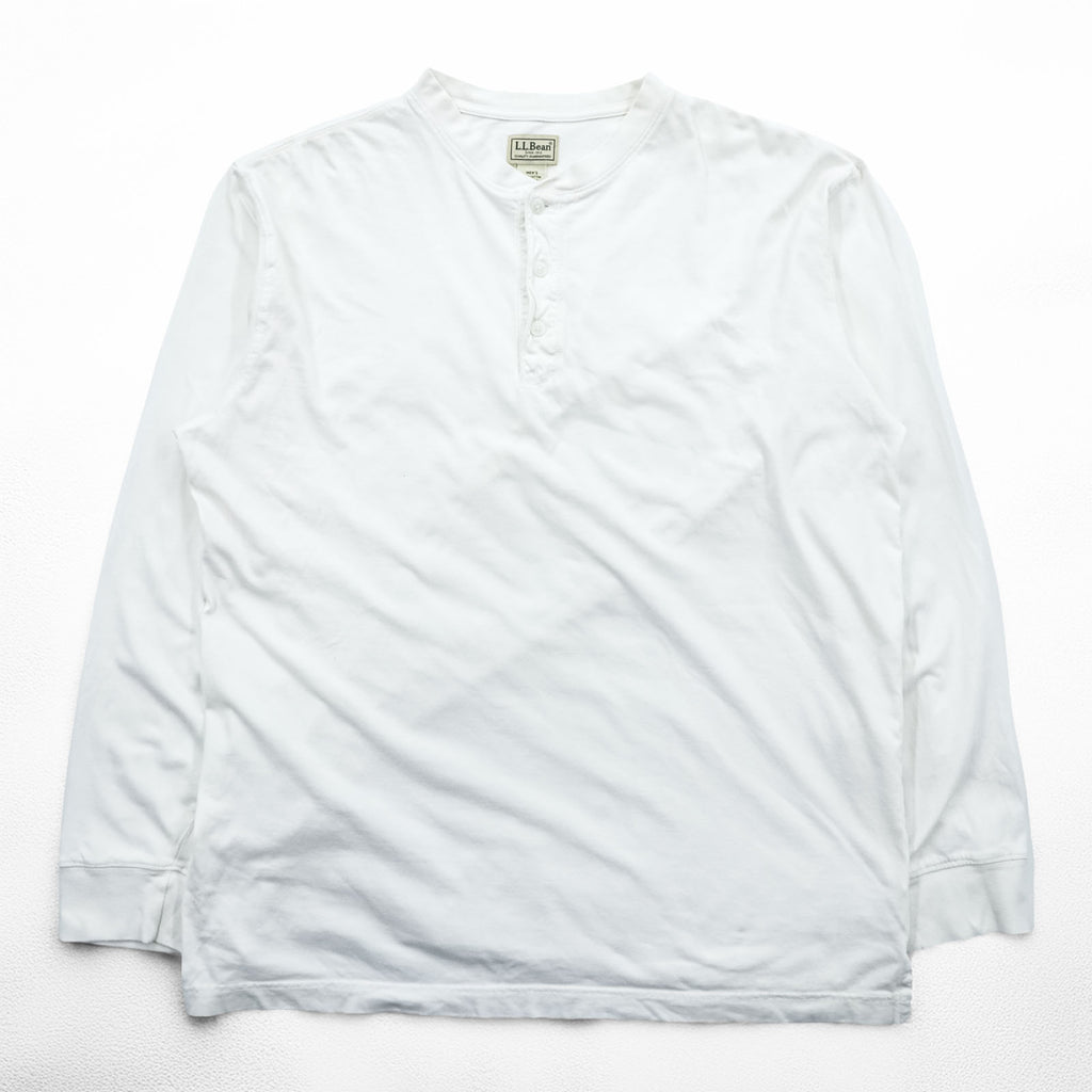 L.L.Bean ヘンリーネック 長袖 ロングスリーブ Tシャツ ロンT L ホワイト コットン AUB4