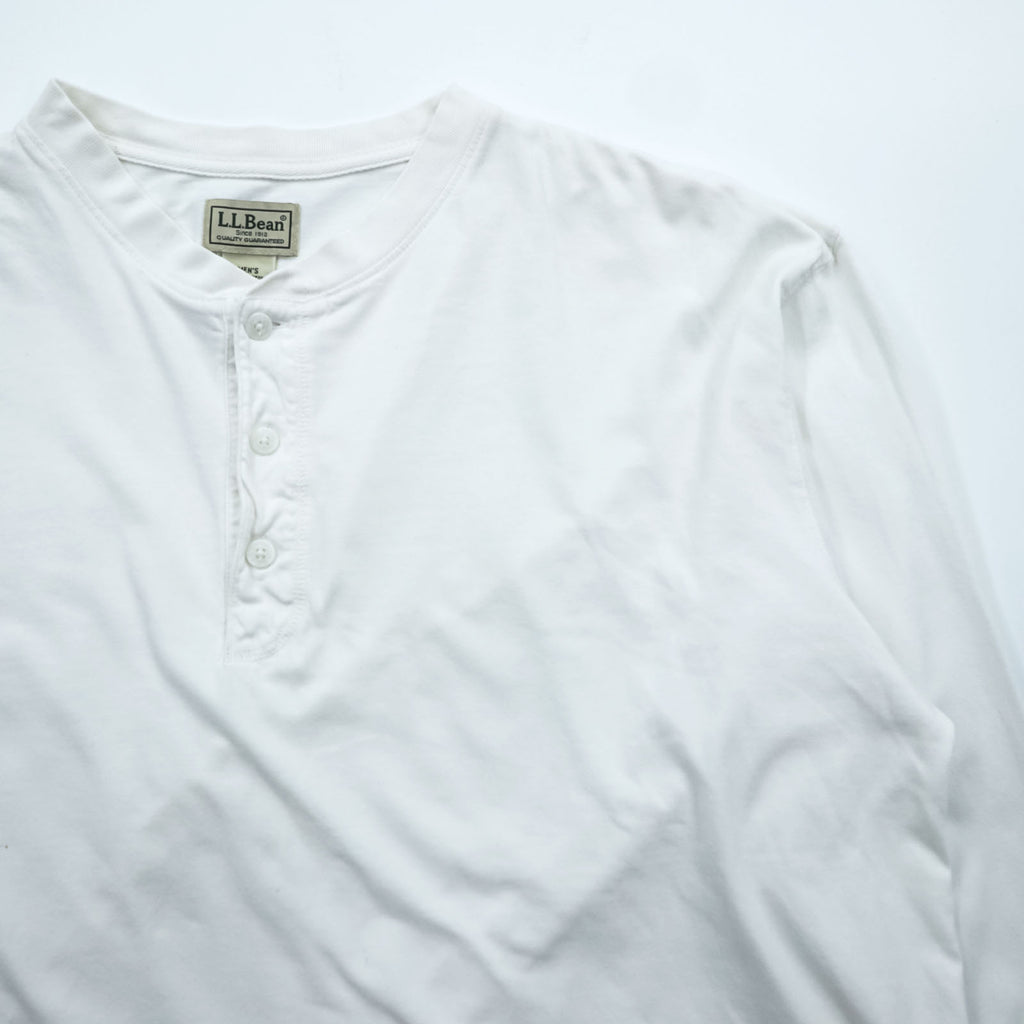 L.L.Bean ヘンリーネック 長袖 ロングスリーブ Tシャツ ロンT L ホワイト コットン AUB4