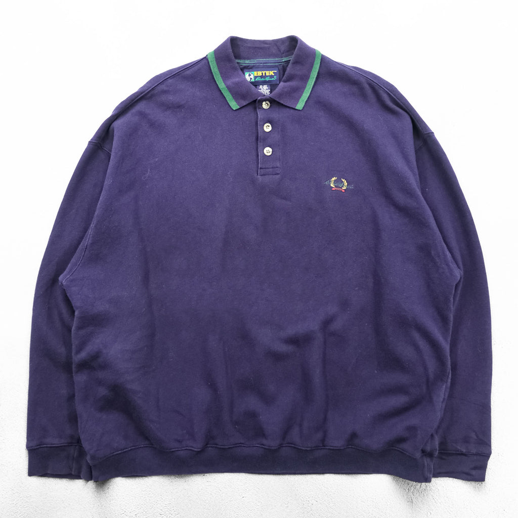 Eddie Bauer 90s Polo Sweatshirt L Navy One-point Logo EBTEK Collared