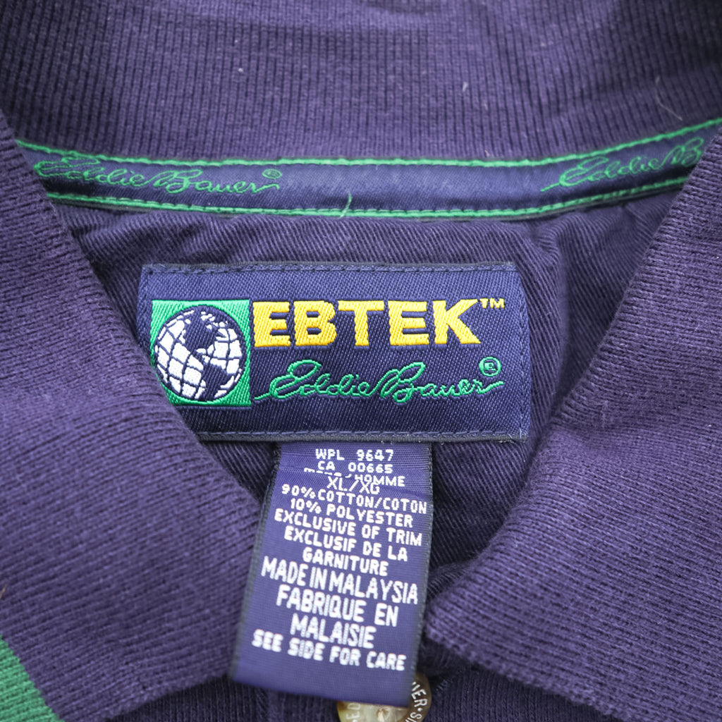Eddie Bauer 90s Polo Sweatshirt L Navy One-point Logo EBTEK Collared