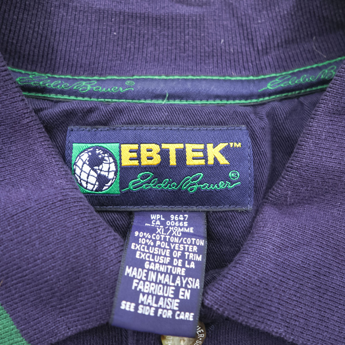 Eddie Bauer 90s Polo Sweatshirt L Navy One-point Logo EBTEK Collared