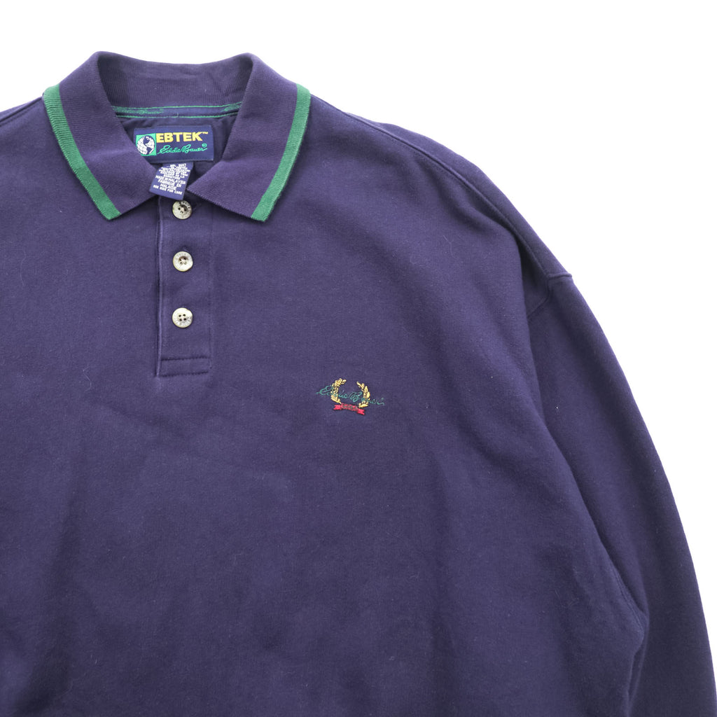 Eddie Bauer 90s Polo Sweatshirt L Navy One-point Logo EBTEK Collared