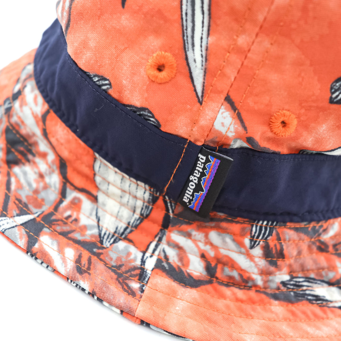 Patagonia Wavefarer Bucket Hat Patterned Orange Navy Nylon 29155SP16