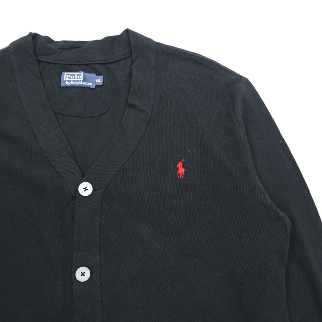 Polo Ralph Lauren 90年代 鹿の子 ニット カーディガン 2XL ブラック スモールポニー刺繍