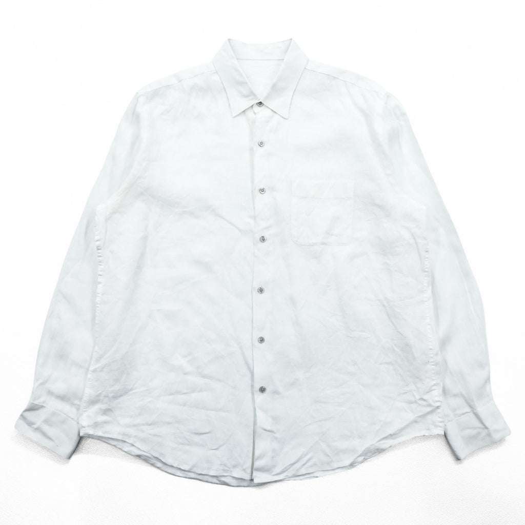 Tasso Elba Linen Long Sleeve Shirt, Size L, White, Chest Pocket, 100% Linen