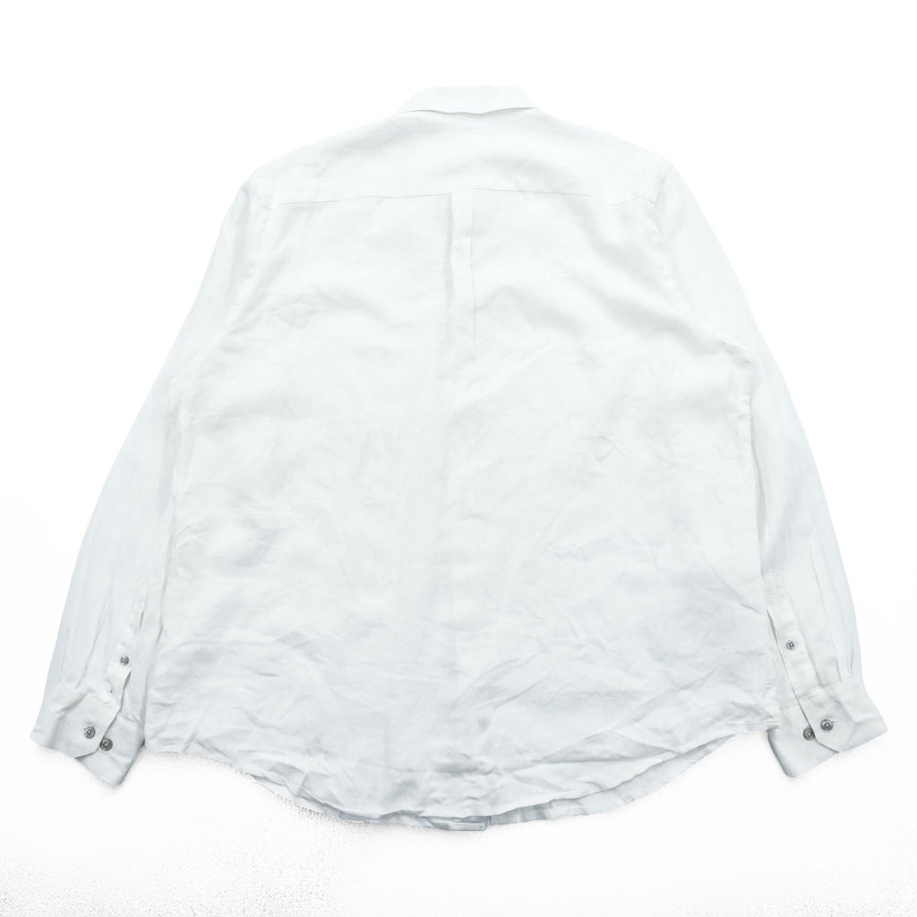 Tasso Elba Linen Long Sleeve Shirt, Size L, White, Chest Pocket, 100% Linen