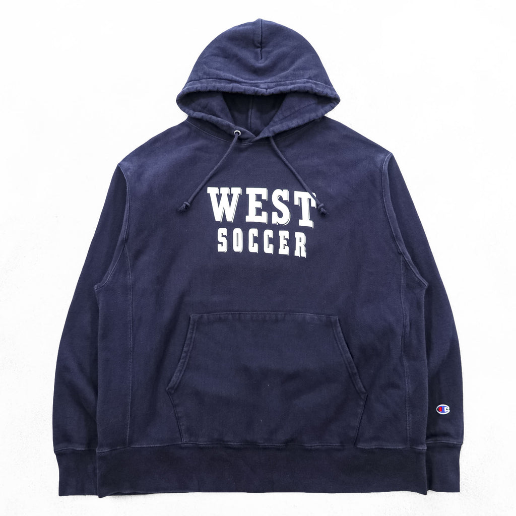 Champion Reverse Weave Hoodie WEST SOCCER Blue Tag Reissue Navy XL~