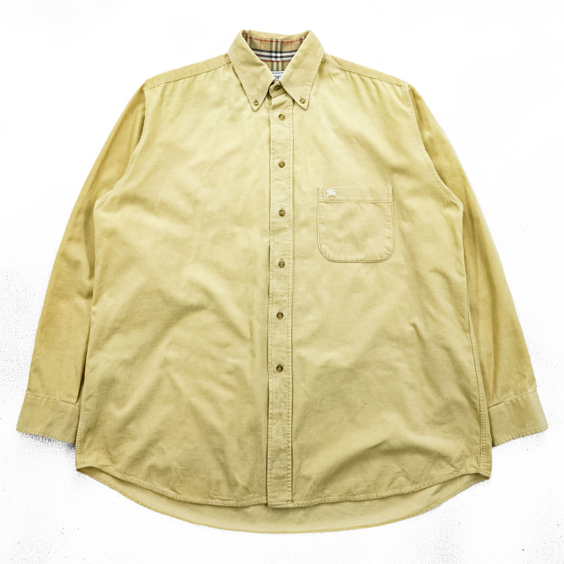 BURBERRY LONDON 80年代 フランス製 ヴィンテージ コーデュロイ ボタンダウンシャツ M ベージュ ノバチェック