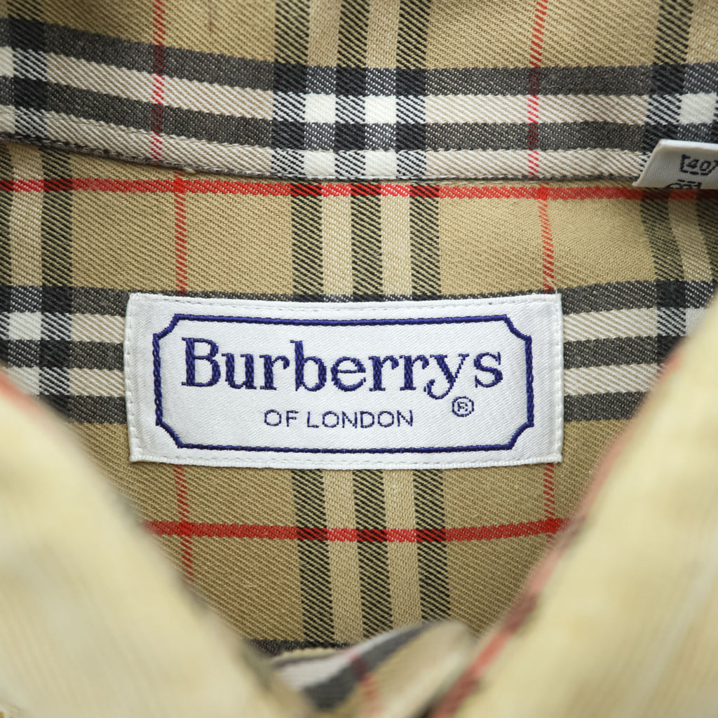 BURBERRY France-made corduroy button-down shirt, size M, beige, with a single logo, vintage style, checked finish.