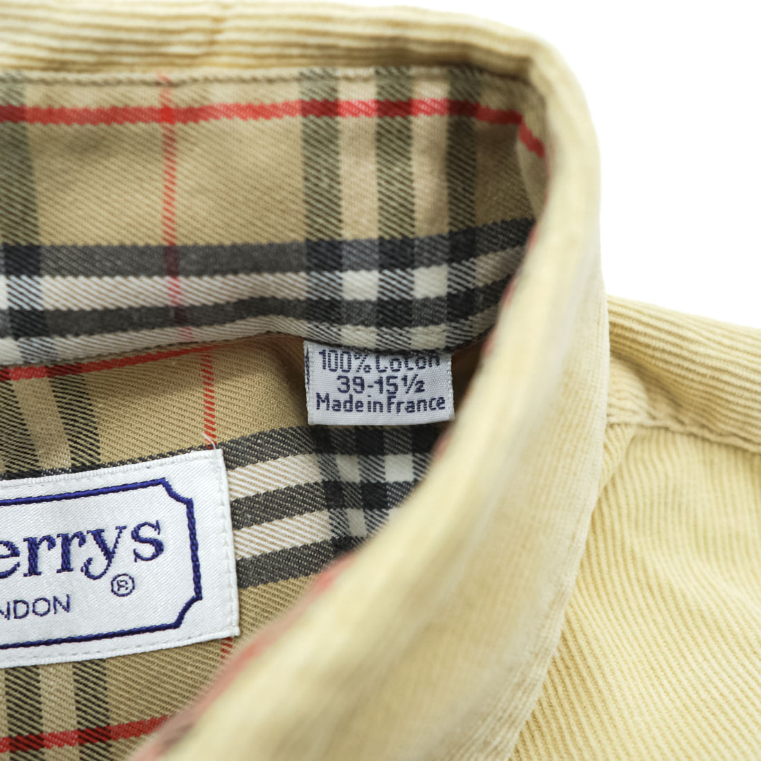 BURBERRY France-made corduroy button-down shirt, size M, beige, with a single logo, vintage style, checked finish.