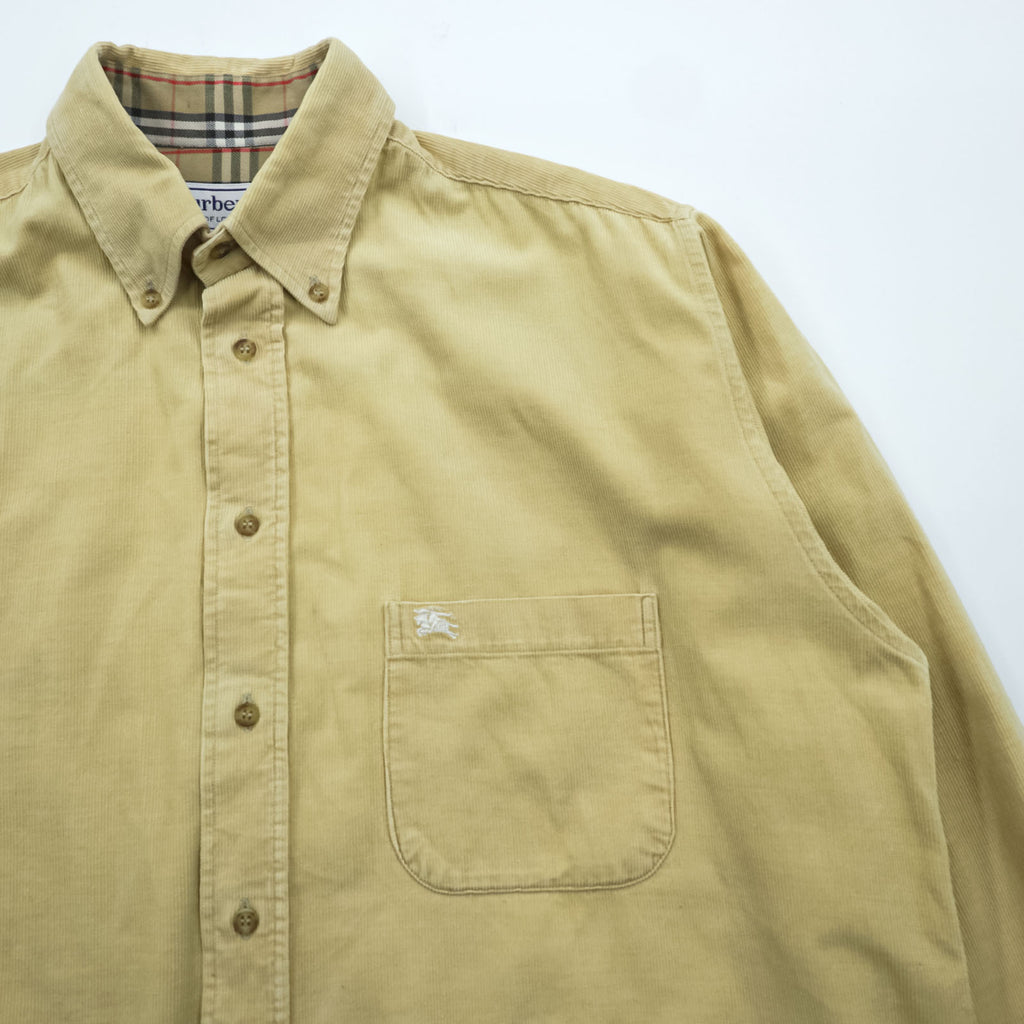 BURBERRY France-made corduroy button-down shirt, size M, beige, with a single logo, vintage style, checked finish.