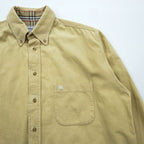 BURBERRY France-made corduroy button-down shirt, size M, beige, with a single logo, vintage style, checked finish.