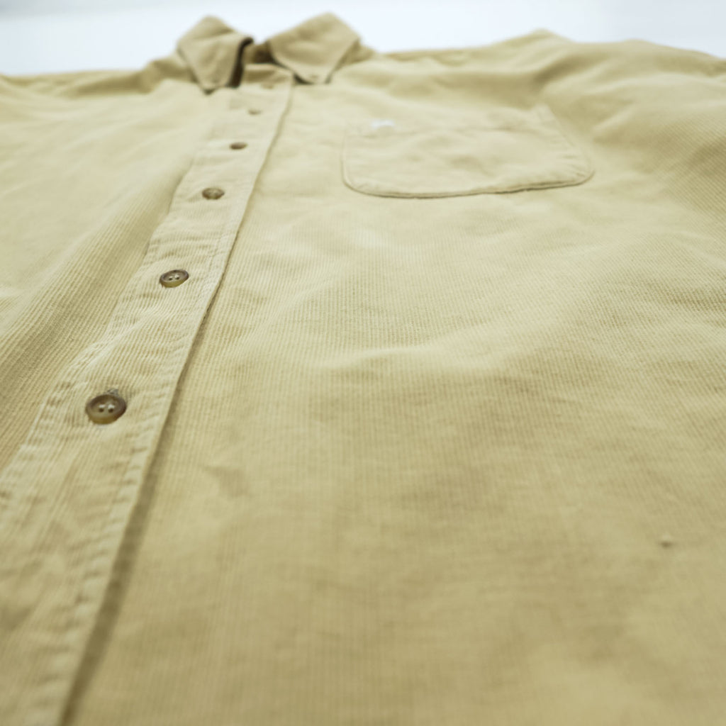 BURBERRY France-made corduroy button-down shirt, size M, beige, with a single logo, vintage style, checked finish.