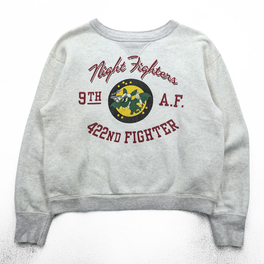 BUZZ RICKSON'S Japan Made Front V Sweatshirt, Size M, Gray, Night Fighter 9th A.F.