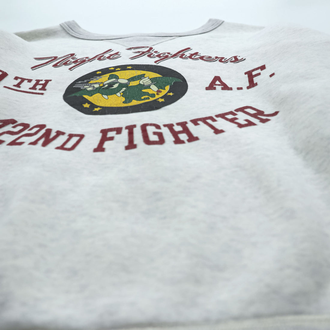 BUZZ RICKSON'S Japan Made Front V Sweatshirt, Size M, Gray, Night Fighter 9th A.F.