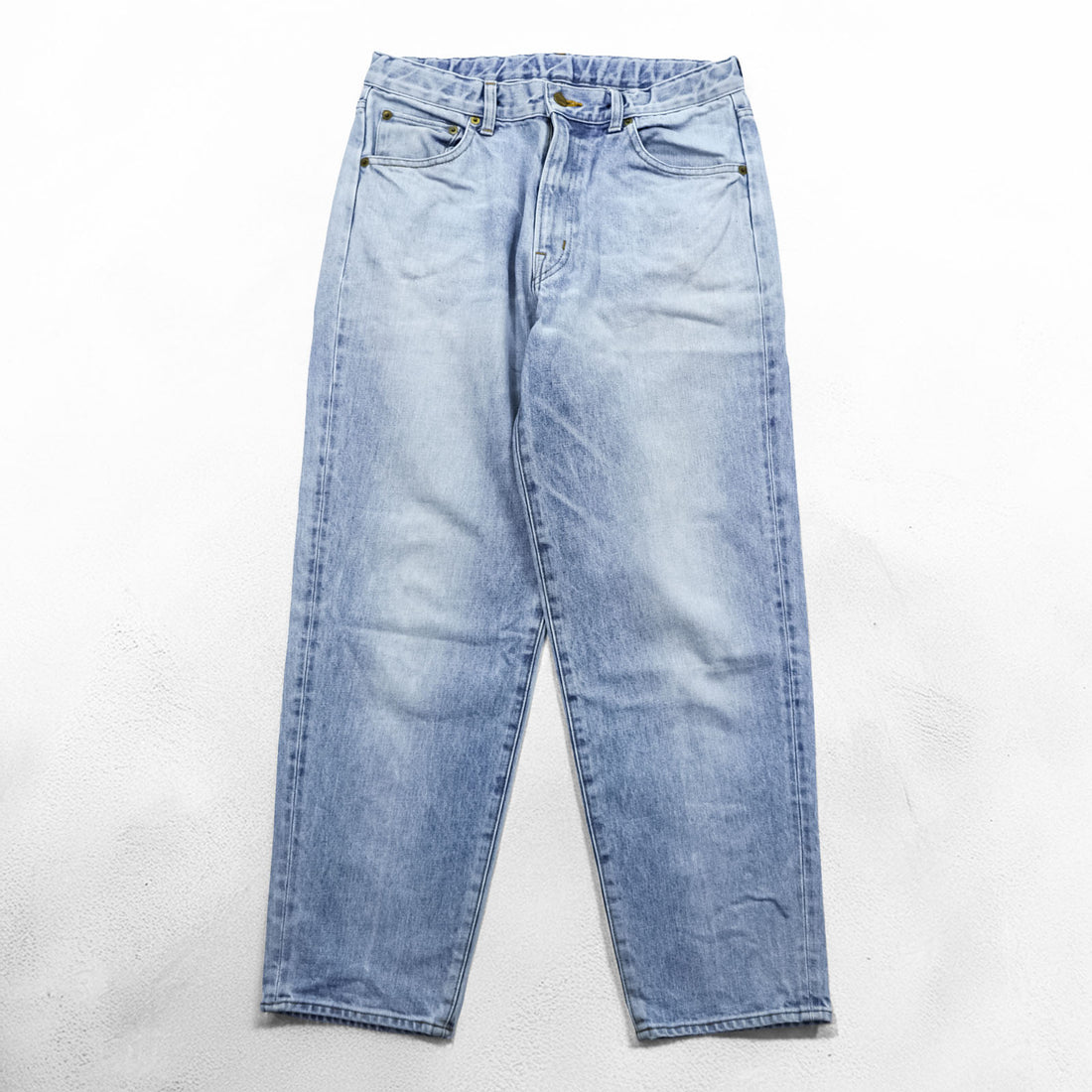 HARVESTY 日本製 ビッグ テーパード デニムパンツ ジーンズ S インディゴ ライトブルー セルヴィッチ アジャスタブル A11703-11