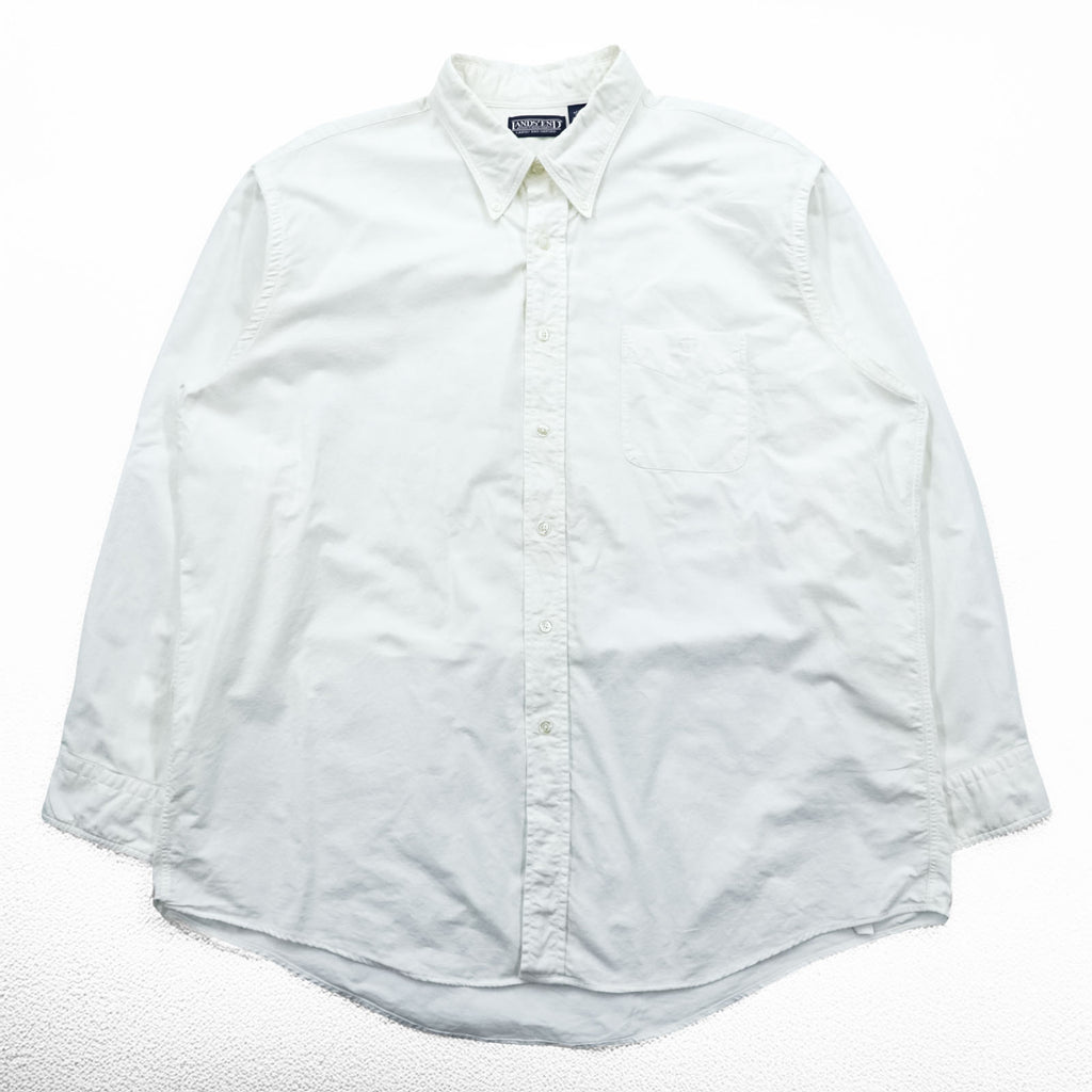 LANDS' END 90s Oxford button-down shirt, size XL and up, white.