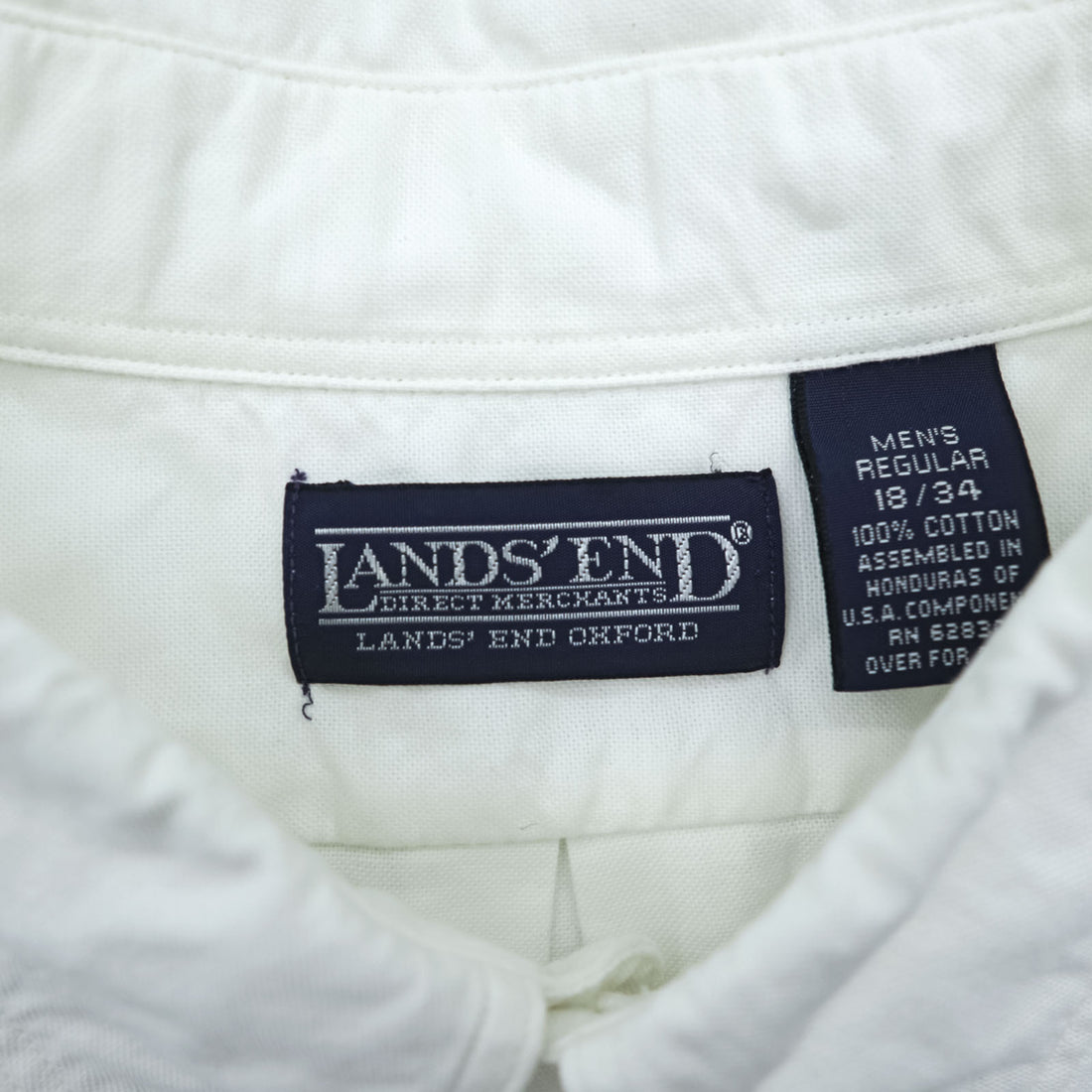 LANDS' END 90s Oxford button-down shirt, size XL and up, white.