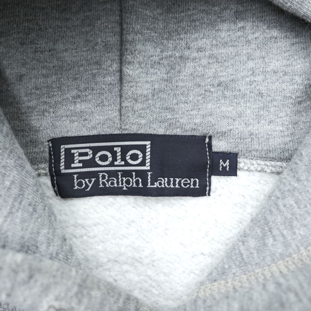 Polo Ralph Lauren 90s Pullover Hoodie M Gray Cropped Kangaroo Pocket Stars and Stripes Emblem