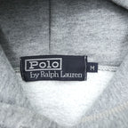 Polo Ralph Lauren 90s Pullover Hoodie M Gray Cropped Kangaroo Pocket Stars and Stripes Emblem