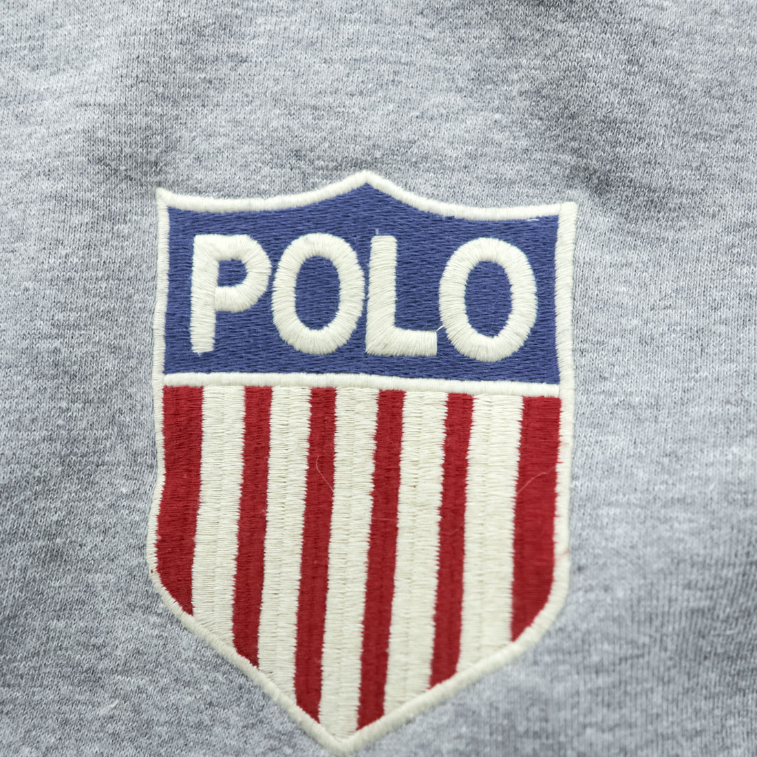 Polo Ralph Lauren 90s Pullover Hoodie M Gray Cropped Kangaroo Pocket Stars and Stripes Emblem
