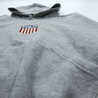 Polo Ralph Lauren 90s Pullover Hoodie M Gray Cropped Kangaroo Pocket Stars and Stripes Emblem