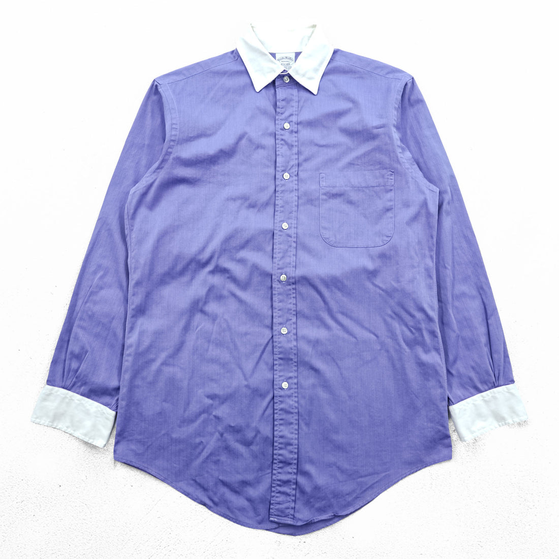 Brooks Brothers 90年代 USA製 クレリックシャツ L ブルー ヘリンボーン 胸ポケット MAKERS