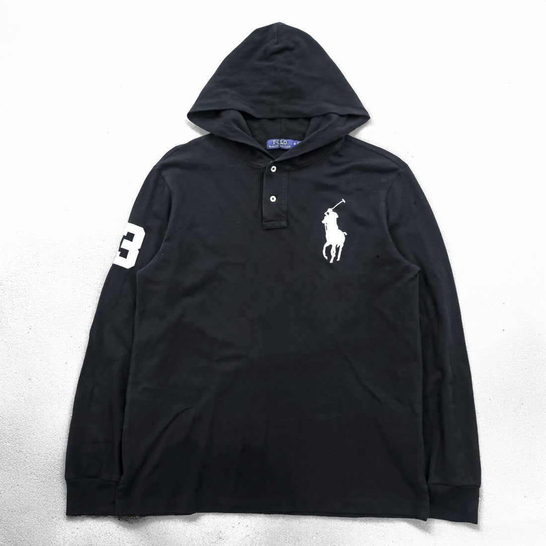 Polo Ralph Lauren ビッグポニー 鹿の子 パーカー M ブラック ヘンリーネック コットン