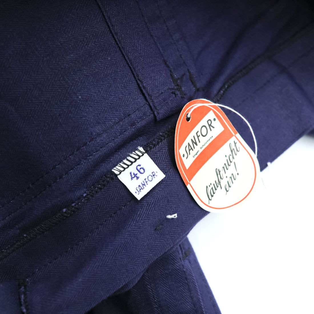 70s Germany Vintage SANFOR Herringbone Twill Coveralls Blue Euro Workwear Jumpsuit Size 46 Deadstock