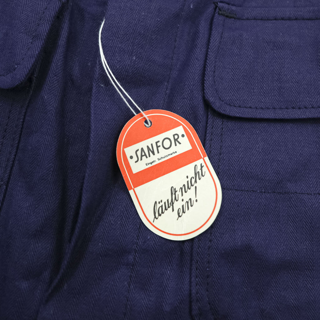 70s Germany Vintage SANFOR Herringbone Twill Coveralls Blue Euro Workwear Jumpsuit Size 46 Deadstock